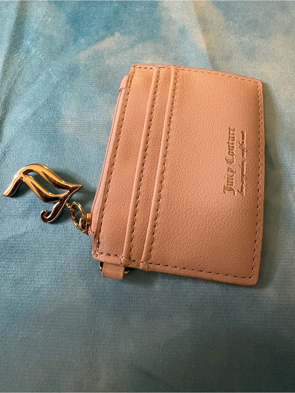 Juicy Couture Blush Pink Leather Card Holder with Gold J Charm